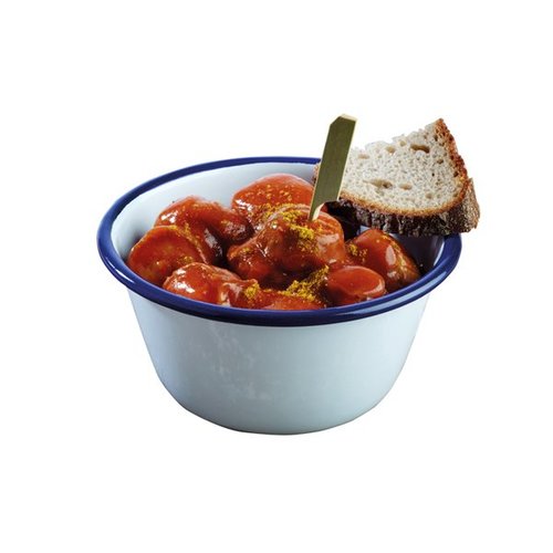 APS Miska emaliowana | biało-niebieska | 0,5L | śr. 130x(H)60mm APS Miska emaliowana | biało-niebieska | 0,5L | śr. 130x(H)60mm