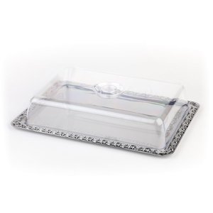 APS Stainless Steel Rectangular Serving Tray with Cover with Cover 310 x 420 mm with Decorative Rim