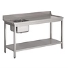 Gastro M Rvs pre-rinse table with upstand, 140 (b)x70(d)x85(h)cm, at the right side of the dishwasher