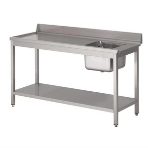 Gastro M Rvs pre-rinse table with upstand, 140 (b)x70(d)x85(h)cm, at the left side of the dishwasher