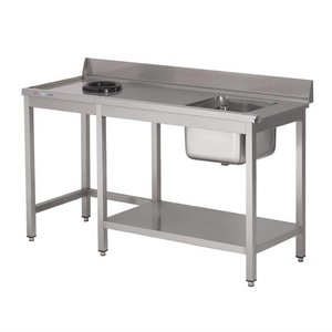 Gastro M Rvs pre-rinse table with upstand,  100 (b)x70(d)x85(h)cm, at the left side of the dishwasher Gastro M Rvs pre-rinse table with upstand,  100 (b)x70(d)x85(h)cm, at the left side of the dishwasher