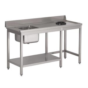 Gastro M Rvs pre-rinse table with upstand, 140 (b)x70(d)x85(h)cm, at the right side of the dishwasher