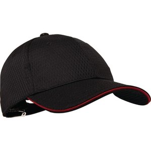Chef Works Polycotton Baseball Cap, Black with Red Stripe, Cool Vent Chef Works Polycotton Baseball Cap, Black with Red Stripe, Cool Vent