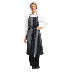 Chef Works Premium Woven Bib Apron Navy and White Stripe Chef Works Premium Woven Bib Apron Navy and White Stripe