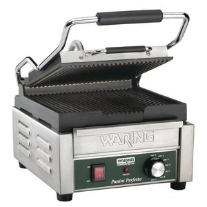 Waring Single Cast Iron Contact Grill, Grooved Grill Plate, 244 x 231 mm, 2 kW