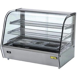 Buffalo Countertop Heating Display 160 L, 3-Level, 1,5 kW, from 30 to 90 °C, with Bent Glass, Silver