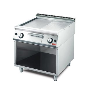 Gastro M Gazowa płyta grillowa gładka/ryflowana, chromowana, 2 strefy grzewcze, 12 kW, 400V na podstawie półotwartej Gastro M Gazowa płyta grillowa gładka/ryflowana, chromowana, 2 strefy grzewcze, 12 kW, 400V na podstawie półotwartej