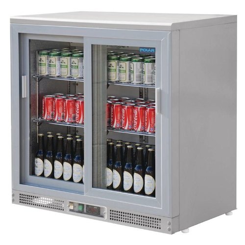 Polar Refrigeration Double Sliding Doors Back Bar Cooler 223 L, from 2 °C to 8 °C, Silver 180 Bottles Polar Refrigeration Double Sliding Doors Back Bar Cooler 223 L, from 2 °C to 8 °C, Silver 180 Bottles