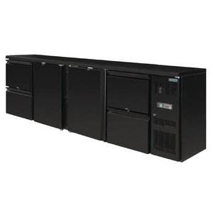 Polar Refrigeration  Chłodziarka barowa z 2 drzwiami uchylnymi i 4 szufladami, od 0 °C do 10 °C, 698 L, czarna