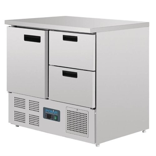 Polar Refrigeration  Stół chłodniczy z drzwiami i 2 szufladami 240 L, od 2 °C do 5 °C, agregat dolny Polar Refrigeration  Stół chłodniczy z drzwiami i 2 szufladami 240 L, od 2 °C do 5 °C, agregat dolny