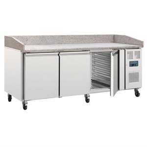 Polar Refrigeration  Tripple Doors Pizza Prep Table, 634 L, with Marble Top and Extension, Side-Mounted Compressor
