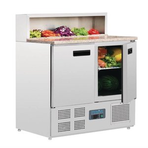 Polar Refrigeration  Double Doors Pizza Prep Table, 288 L, 5 x GN 1/6 with Marble Top, Bottom-Mounted Compressor