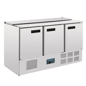 Polar Refrigeration  Stół chłodniczy sałatkowy 3-drzwiowy 4x GN 1/4, 368 L, od 2 °C do 8 °C, agregat na dole