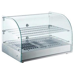 Buffalo Countertop Heating Display 45 L, 2-Level, 0,80 kW, from 30 to 90 °C, with Bent Glass, Silver