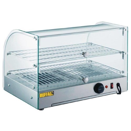 Buffalo Countertop Heating Display 45 L, 2-Level, 0,80 kW, from 30 to 90 °C, with Bent Glass, Silver Buffalo Countertop Heating Display 45 L, 2-Level, 0,80 kW, from 30 to 90 °C, with Bent Glass, Silver
