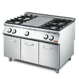 Gastro M Gas Cooker with 4 Burners with Hot Plate on an Open Base, 23,9 kW