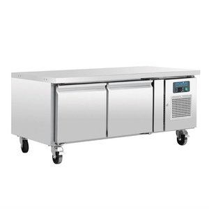 Polar Refrigeration  Double Door Refrigerated Table 214 L, from -2 °C to 8 °C, Side-Mounted Compressor Polar Refrigeration  Double Door Refrigerated Table 214 L, from -2 °C to 8 °C, Side-Mounted Compressor