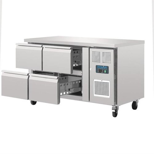 Polar Refrigeration  Refrigerated Table with 4 Drawers 314 L, GN, 1/1 from -2 °C to 8 °C, Side-Mounted Compressor