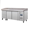 Polar Refrigeration  Double Doors Pizza Prep Table with 7 drawers, 428 L, with Marble Top, Side-Mounted Compressor