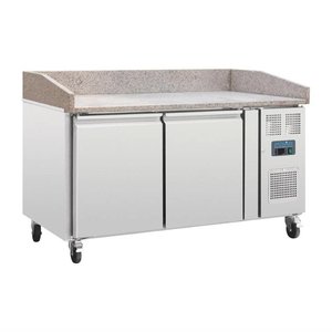 Polar Refrigeration  Double Doors Pizza Prep Table, 428 L, with Marble Top and Glass Extension, Side-Mounted Compressor