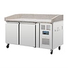 Polar Refrigeration  Double Doors Pizza Prep Table, 428 L, with Marble Top and Glass Extension, Side-Mounted Compressor
