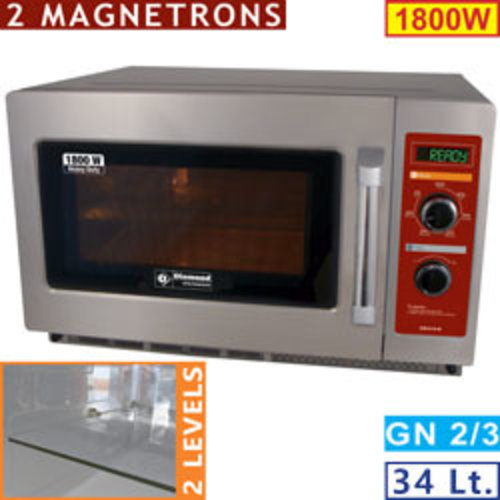 Diamond Kuchenka mikrofalowa ze stali nierdzewnej 34 L, GN 2/3, 3 kW, sterowanie elektromechaniczne Diamond Kuchenka mikrofalowa ze stali nierdzewnej 34 L, GN 2/3, 3 kW, sterowanie elektromechaniczne