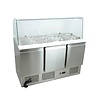 RedFox 3-doors Salad Prep Table 4x 1/1 GN with Glass Top Unit, 380 L, 2 °C to 8 °C, Bottom-Mounted Compressor