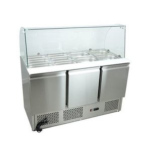 RedFox Stół chłodniczy sałatkowy 3-drzwiowy 4x GN 1/1 ze szklaną nadstawą, 380 L, od 2 °C do 8 °C, agregat na dole RedFox Stół chłodniczy sałatkowy 3-drzwiowy 4x GN 1/1 ze szklaną nadstawą, 380 L, od 2 °C do 8 °C, agregat na dole