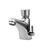 XXLselect Self-Closing Deck-Mounted Basin Faucet with Push-Button and Mixer and Two Flexible Hoses Included, Water Connection Thread 3/8''