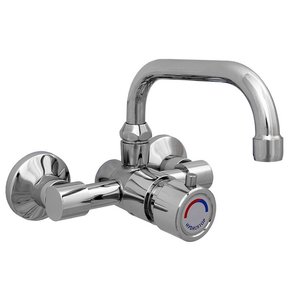 XXLselect Self-Closing Wall-Mounted Basin Faucet with Push Button with Mixer, Mesh Filters and 200 mm Spout