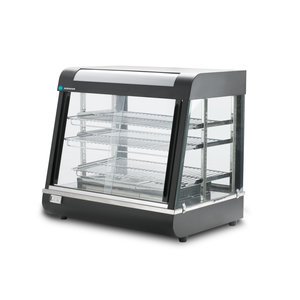 Hurakan Countertop Heating Display 3-Level, 1,84 kW, from 50 to 110°C, with Slanted Glass, Silver