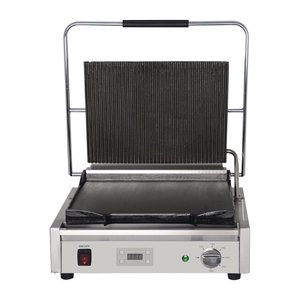 Buffalo Single Cast Iron Contact Grill, Smooth Bottom Plate, Top Grooved, 375 x 276 mm, 2,2 kW Buffalo Single Cast Iron Contact Grill, Smooth Bottom Plate, Top Grooved, 375 x 276 mm, 2,2 kW