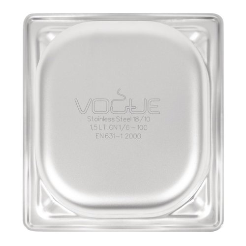 Vogue Stainless Steel Gastronorm Pan 1/6 100 mm