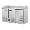 Polar Refrigeration Double Doors Pizza Prep Table with 6 drawers, 257 L, with Marble Top and Glass Extension, Bottom-Mounted Compressorm Polar Refrigeration Double Doors Pizza Prep Table with 6 drawers, 257 L, with Marble Top and Glass Extension, Bottom-Mounted Compressorm