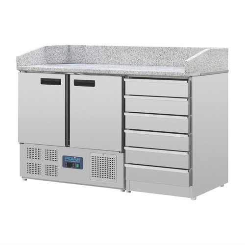 Polar Refrigeration Double Doors Pizza Prep Table with 6 drawers, 257 L, with Marble Top and Glass Extension, Bottom-Mounted Compressorm Polar Refrigeration Double Doors Pizza Prep Table with 6 drawers, 257 L, with Marble Top and Glass Extension, Bottom-Mounted Compressorm