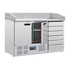 Polar Refrigeration  Stół do pizzy 2-drzwiowy z 6 szufladami, 257 L, z blatem marmurowym i szklaną nadstawą, agregat na dole