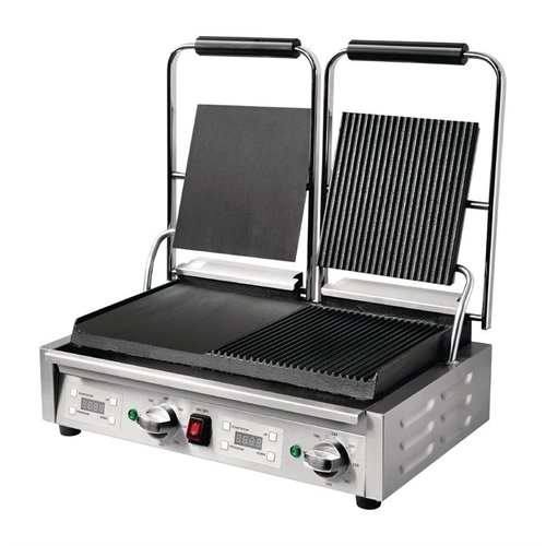 Buffalo Grill kontaktowy podwójny żeliwny, płyta 1/2 gładka 1/2 ryflowana, 210 x 226 mm, 2,9 kW