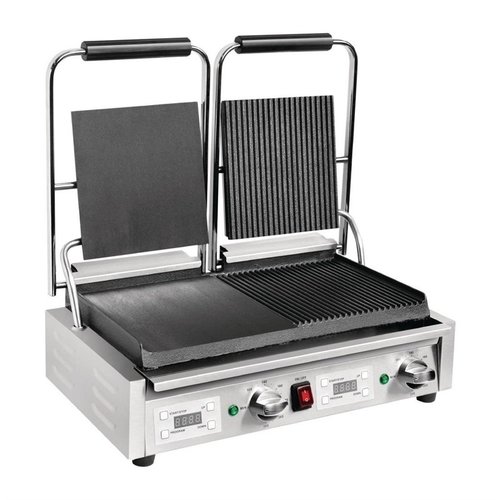 Buffalo Grill kontaktowy podwójny żeliwny, płyta 1/2 gładka 1/2 ryflowana, 210 x 226 mm, 2,9 kW