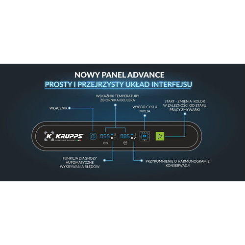 Krupps Zmywarka podblatowa do szkła i talerzy 500 x 500 mm z elektronicznym panelem Advance, do 30 koszy/h Krupps Zmywarka podblatowa do szkła i talerzy 500 x 500 mm z elektronicznym panelem Advance, do 30 koszy/h