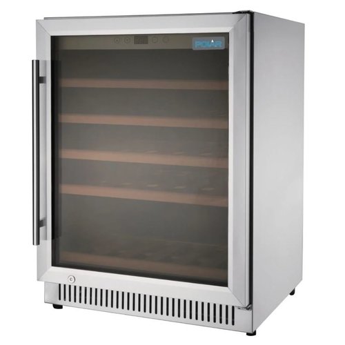 Polar Refrigeration Chłodziarka na wino podblatowa 1-drzwiowa 125L, 51 butelek od 5°C do 18°C, drzwi uchylne, srebrna Polar Refrigeration Chłodziarka na wino podblatowa 1-drzwiowa 125L, 51 butelek od 5°C do 18°C, drzwi uchylne, srebrna