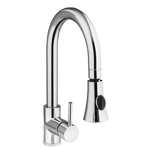 Hendi Stainless Steel Deck Mounted Kitchen Faucet with Swivel Spout 190 mm and Pull-out Tap, Height 370 mm