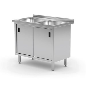 Hendi Stół z dwoma zlewami, szafka z drzwiami suwanymi, o wym. 1000x600x850 mm Hendi Stół z dwoma zlewami, szafka z drzwiami suwanymi, o wym. 1000x600x850 mm