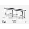 INOXI Reinforced work table with splashback without shelf | 2800x700 mm INOXI Reinforced work table with splashback without shelf | 2800x700 mm