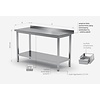 INOXI Work table with splashback and undershelf | 600x600 mm INOXI Work table with splashback and undershelf | 600x600 mm