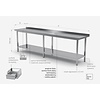 INOXI Work table with splashback and undershelf | 2300x600 mm