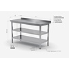 INOXI Work table with splashback and two undershelves | 1600x600 mm