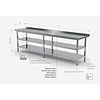 INOXI Work table with splashback and two undershelves | 2100x600 mm