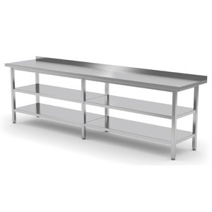 INOXI Stół przyścienny z dwiema półkami | 2800x700 mm