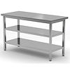 INOXI Centre work table without splashback with two undershelves | 1900x800 mm