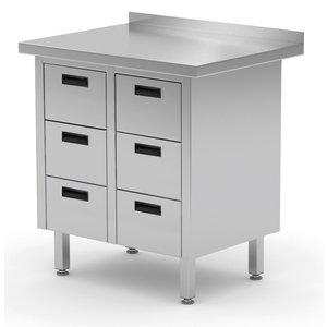 INOXI Work table with splashback and six drawers | 830x600 mm INOXI Work table with splashback and six drawers | 830x600 mm
